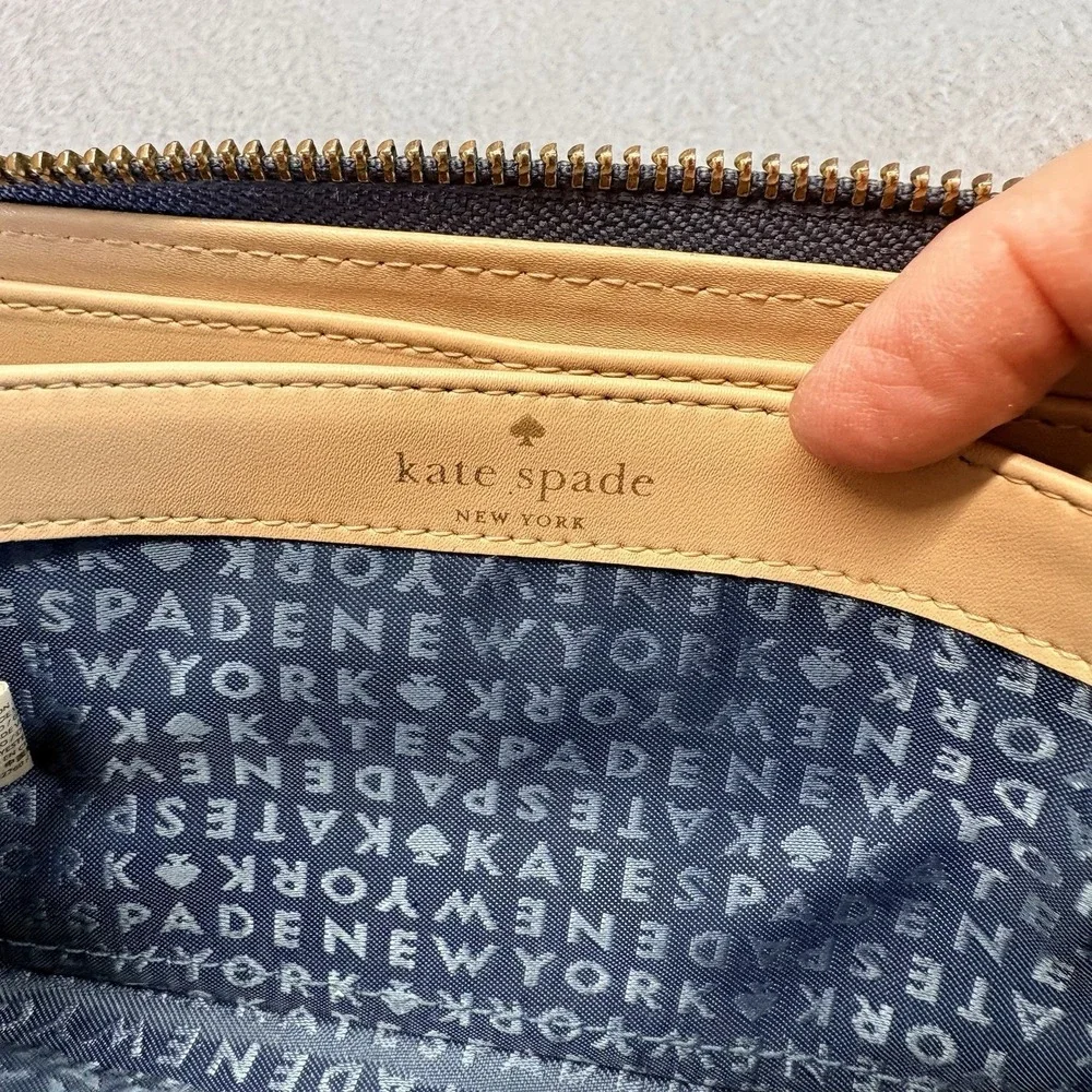 Kate Spade Neda Grey Street WLRU2264 Blue Leather Zip Around Wallet READ